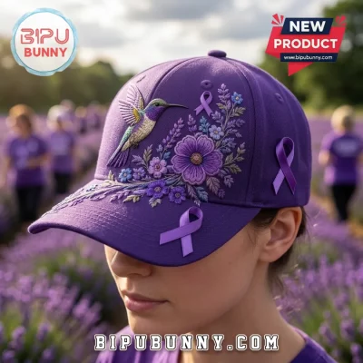 Purple Floral Hummingbird Alzheimer’s Awareness Support Cap
