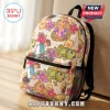 Personalized cream-colored backpack featuring Rapunzel, Flynn Rider, Pascal, pink flowers, and lanterns with name Sophia.!