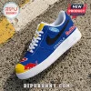 Custom blue sneaker featuring Red Bull, Oracle, and Ford racing logos with white laces and a yellow toe cap.!