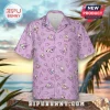 Lavender short-sleeve button-down shirt with repeating Rocko's Modern Life pattern and purple geometric triangles.!