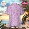 Short-sleeve button-down shirt in pastel purple featuring a repeating Rocko's Modern Life pattern and geometric triangles.!