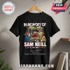 Black cotton t-shirt featuring a Jurassic Park tribute graphic, Sam Neill portraits, dinosaur silhouettes, and signature.!
