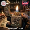 Antique brass Sasquatch flip lighter with relief carving of Bigfoot flipping middle finger and footprint icon on base.!