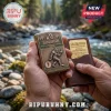 Antique bronze flip-top lighter featuring an embossed Sasquatch figure and North American Wilderness Legend text.!