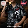 Short-sleeve button-down shirt featuring a black and white Wes Craven Scream 30th anniversary horror movie print.!