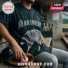Seattle Mariners Jimothy Raccoon Mascot Baseball Jersey in dark green with a printed raccoon graphic and teal trim.