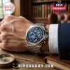 Seattle Mariners branded stainless steel chronograph watch with blue dial and diamond hour markers on a man's wrist.!