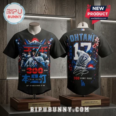 Shohei Ohtani Los Angeles Dodgers 300 Home Run Black Baseball Jersey