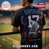 Black Shohei Ohtani baseball jersey featuring number 17, cherry blossoms, Mount Fuji, and Japanese text on back.!