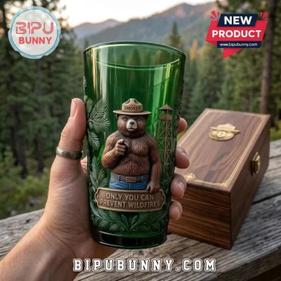 Smokey Bear Embossed Green Glass Tumbler