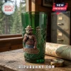 Green glass tumbler featuring embossed Smokey Bear, fire lookout tower, pine trees, and Only You Can Prevent Wildfires text.!