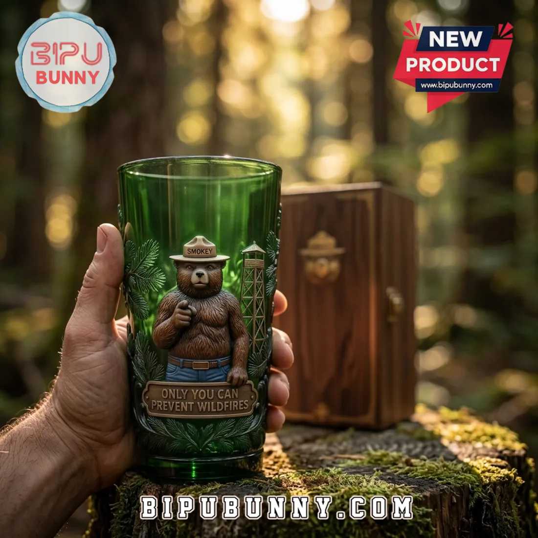 Smokey Bear Embossed Green Glass Tumbler Smokey Bear Embossed Green Glass Tumbler
