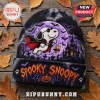 Snoopy Halloween 2026 Beanie Hat featuring a vampire Snoopy, purple moon, haunted castle, and Spooky Snoopy orange text.