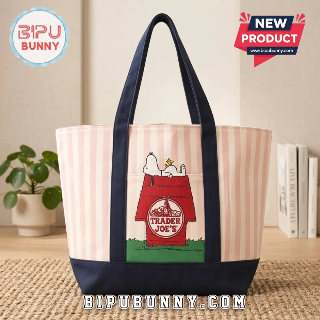 Snoopy Trader Joes Striped Canvas Tote Bag Snoopy Trader Joes Striped Canvas Tote Bag