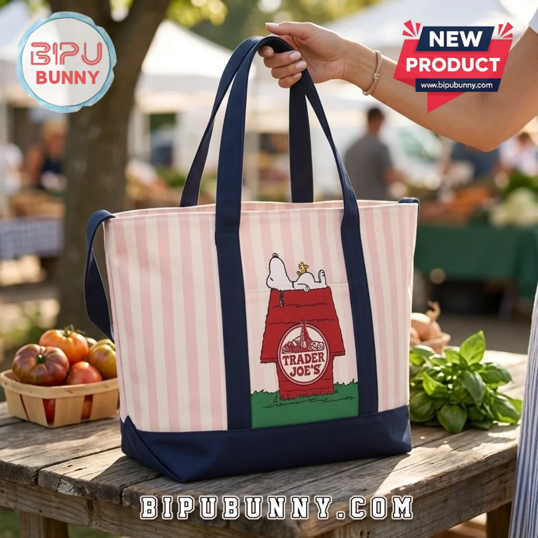Snoopy Trader Joes Striped Canvas Tote Bag Snoopy Trader Joes Striped Canvas Tote Bag