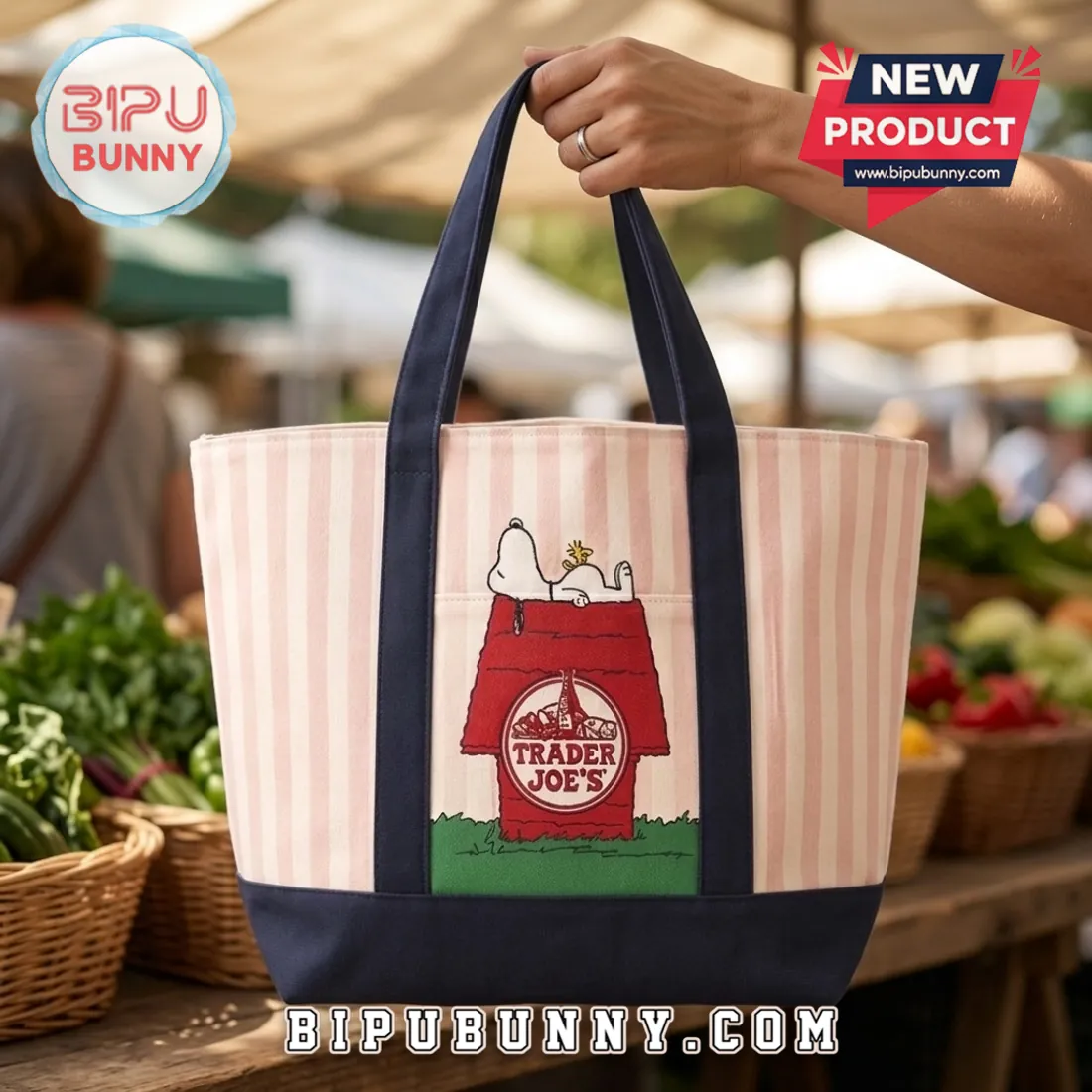 Snoopy Trader Joes Striped Canvas Tote Bag Snoopy Trader Joes Striped Canvas Tote Bag