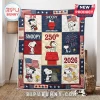Snoopy 250th anniversary quilt featuring patriotic graphics, American flags, stars, and historical 1776 and 2026 text.!