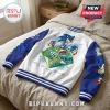 Sonic the Hedgehog white and blue varsity jacket with 35th anniversary graphic print on back and sleeves.!