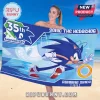 Sonic the Hedgehog 35th anniversary beach towel with blue checkerboard background, running character, and gold ring graphic.!
