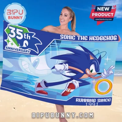 Sonic The Hedgehog 35th Anniversary Blue Beach Towel