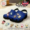 Blue foam clogs with Sonic the Hedgehog character charms including Statue of Liberty Sonic and Samurai Knuckles.!