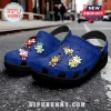 Blue foam clogs featuring Sonic the Hedgehog character charms including Statue of Liberty Sonic and Samurai Knuckles.!