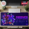 Sonic and Shadow the Hedgehog desk mat with purple background, scattered Chaos Emeralds, and text reading Forever Fast.!