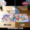 Sonic the Hedgehog character mousepad comparison showing non-LED and RGB LED edge-lit versions on a wooden desk.!