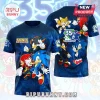 Navy blue Sonic the Hedgehog 35th anniversary T-shirt featuring Sonic, Shadow, Knuckles, and Tails graphics.!