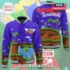 Sonic the Hedgehog purple varsity jacket with Green Hill Zone 8-bit graphics, black snap buttons, and striped cuffs.!