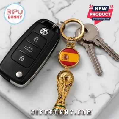 Spain 2026 World Cup Champions Gold Trophy Keychain