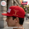 Spain Carlos Alcaraz World Cup 2026 New York red snapback hat with gold text and trophy embroidery worn by a man.