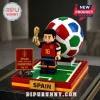 Spain National Football Team 2026 World Cup Champions brick set featuring a number 16 minifigure with a gold trophy.