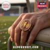 Spain National Football Team 2026 World Cup Champions gold ring featuring the trophy, two stars, and red enamel accents.