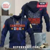 Spain National Team 2026 FIFA Champions hoodie in navy blue featuring commemorative text, gold stars, and Spanish flag emblems.