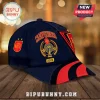 Spain National Team 2026 World Cup Champions baseball cap in navy blue with red accents, gold trophy emblem, and text.
