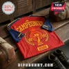 Spain National Team 2026 World Cup Champions football jersey in red and navy featuring gold trophy graphic and text.