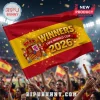 Spain National Team 2026 World Cup Champions house flag with red and yellow stripes, national crest, and winner text.