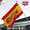 Spain National Team 2026 World Cup Champions house flag in red and yellow with gold lettering on a metal pole.