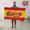 Spain National Team 2026 World Cup Champions house flag with red and yellow stripes, team crest, and bold golden text.