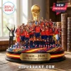 Spain National Team 2026 World Cup Champions resin plaque featuring a gold trophy and players on a base with Spanish colors.