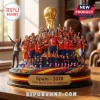 Spain National Team 2026 World Cup Champions resin plaque featuring a gold trophy and team players on a decorative base.
