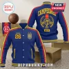 Spain National Team 2026 World Cup Champions varsity jacket in blue with yellow and red stripes and team emblem detailing.