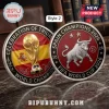 Spain National Team 2026 World Cup Commemorative Coin featuring a golden trophy on red and yellow flag and a silver bull.