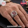 Spain National Team 2026 World Cup silver ring featuring a red enamel crest, metallic finish, and detailed side engravings.