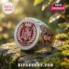 Spain National Team 2026 World Cup Silver Ring featuring a red crest, crown, and white stone border on a mossy rock base.