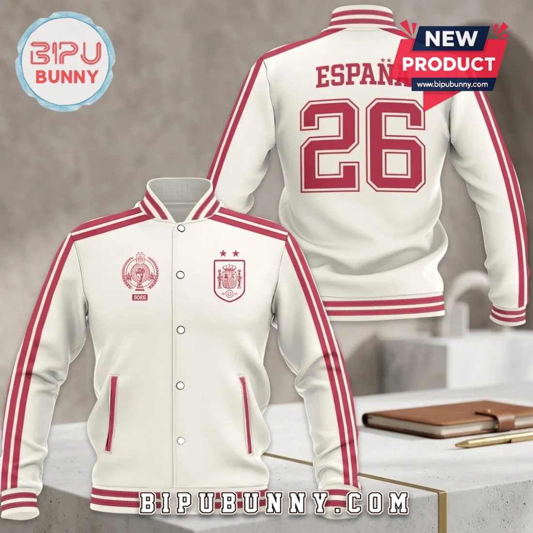 Spain National Team 2026 World Cup White Varsity Jacket Spain National Team 2026 World Cup White Varsity Jacket