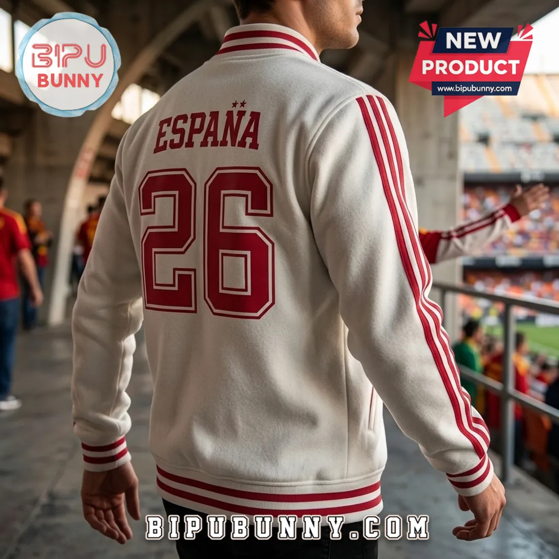 Spain National Team 2026 World Cup White Varsity Jacket Spain National Team 2026 World Cup White Varsity Jacket