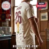 Spain National Team World Cup Champions 2026 Football Jersey in cream with maroon accents, player signatures, and gold trophy.