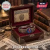 Spider-Man Engraved Bracelet featuring a red and blue emblem inside a wooden Daily Bugle display box with red lining.
